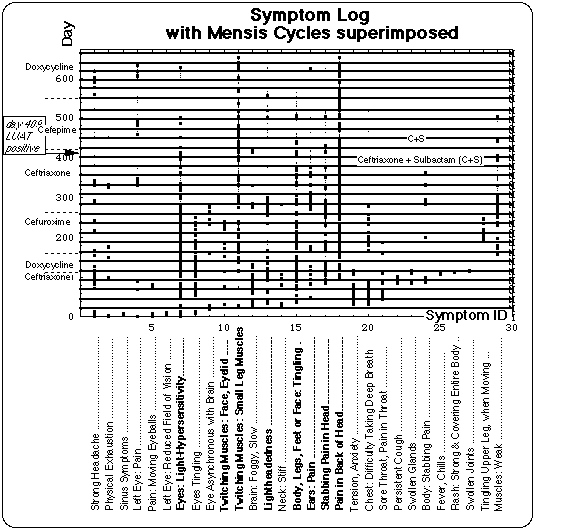 Symptom Log Superimposed on the Menses Cycles